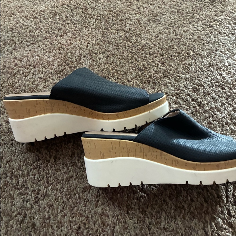 Chic Soul Black and White Platform Mules